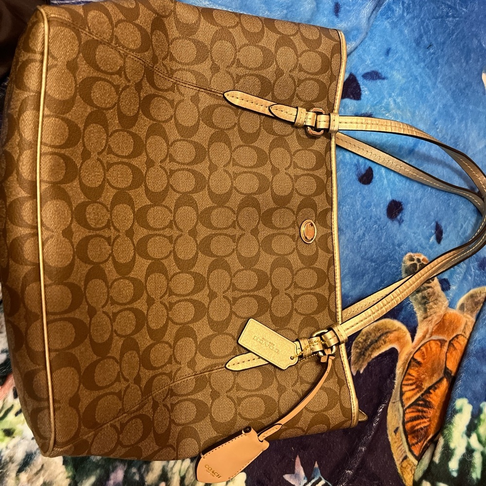 Gold and brown Peyton signature coach tote
